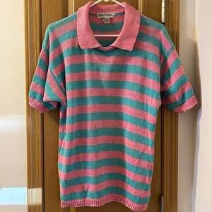 Vintage Illustrations Striped Knit Polo Shirt Size L